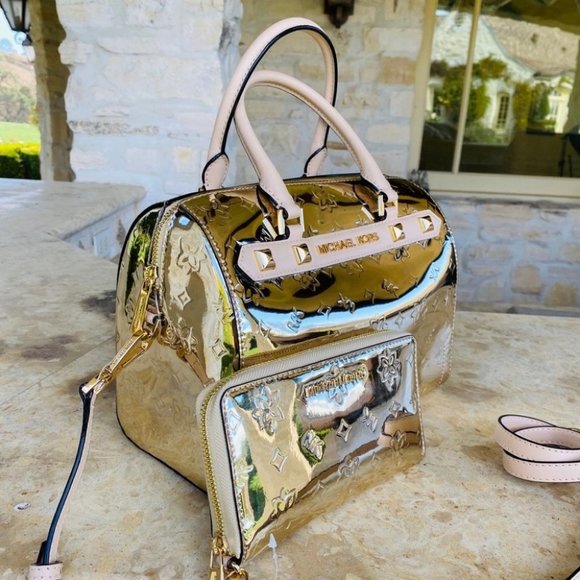 NWT Michael Kors Metallic Mirrored Satchel&wallet - Picture 1 of 14